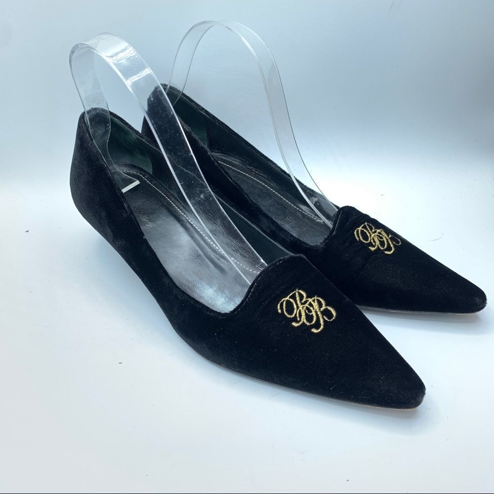 Brooks Brothers Black Monogrammed Kitten Heel